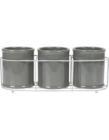 Conjunto de 3 Crocks de Cerámica Creative Co-Op en Gris y Blanco