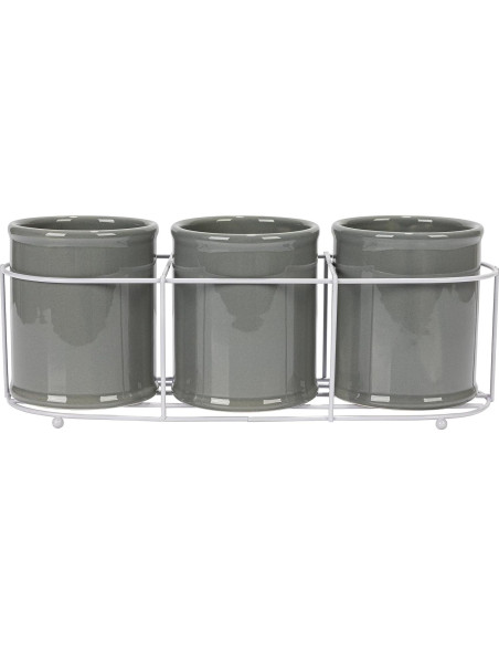 Conjunto de 3 Crocks de Cerámica Creative Co-Op en Gris y Blanco