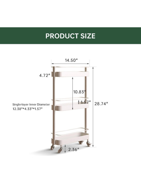 Carro de Almacenamiento Rodante Wayshome 3 Niveles Blanco