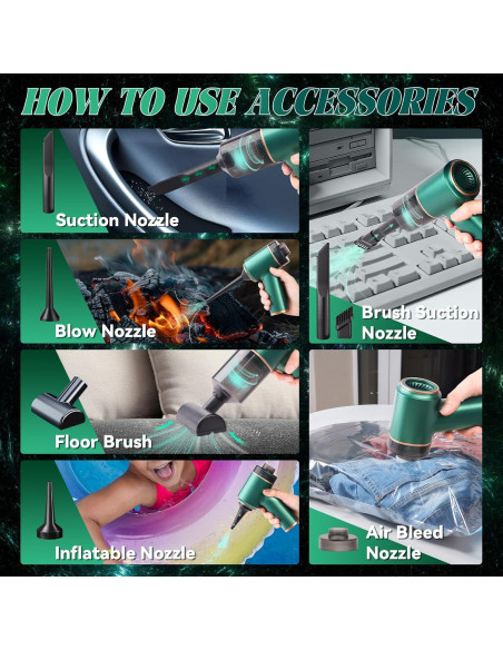 Aspiradora Portátil Inalámbrica Cagulax 4 en 1 20000PA Verde