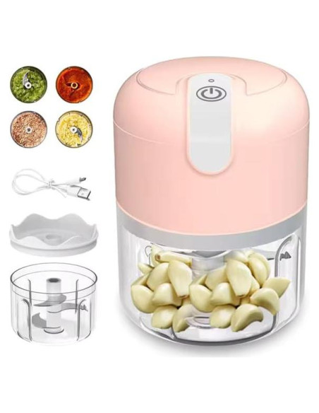 Picador de Ajo Eléctrico Genérico Pro Grind Rosa Recargable USB