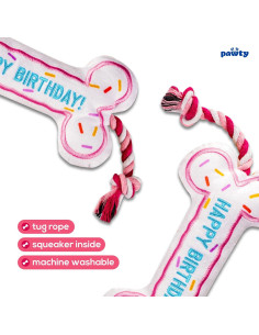 Hueso de Cumpleaños para Perros Pawty - Juguete Interactivo Rosa 2