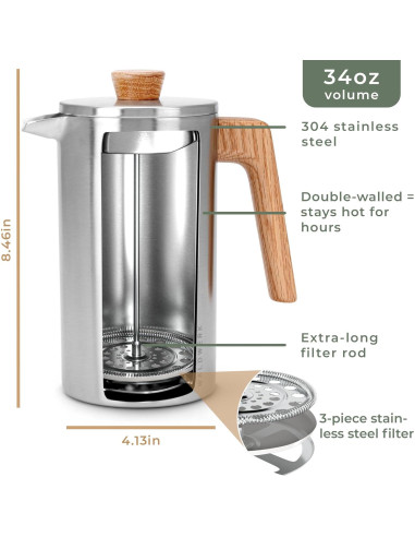 Prensa Francesa WALDWERK 1L Acero Inoxidable Doble Pared