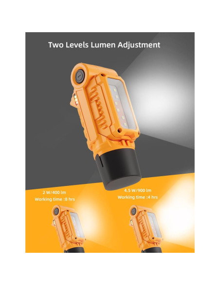 Luz de Trabajo LED Recargable VTEK con Base Magnética Amarillo