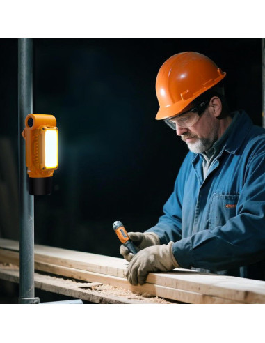 Luz de Trabajo LED Recargable VTEK con Base Magnética Amarillo