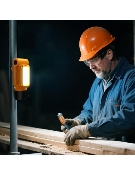 Luz de Trabajo LED Recargable VTEK con Base Magnética Amarillo