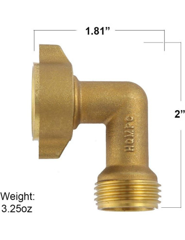Codo de manguera de jardín HQMPC 90 grados latón 3/4" (2 piezas)