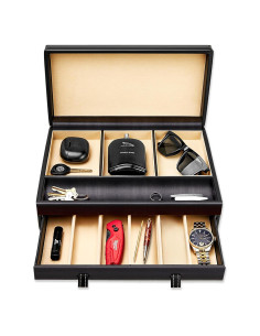 Organizador de Valet para Hombres Stock Your Home - Caja de Joyería 10 Compartimentos Cuero Sintético