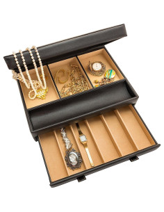 Organizador de Valet para Hombres Stock Your Home - Caja de Joyería 10 Compartimentos Cuero Sintético 2