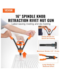Kit de Herramienta de Tuerca Remachada VEVOR 16" con 13 Mandriles 2