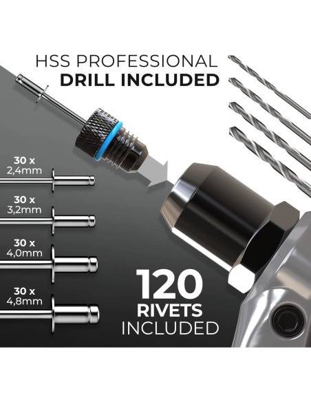 Kit de Pistola de Remaches KLRStec Profesional 120 Remaches Kit de Pistola de Remaches KLRStec Profesional 120 Remaches