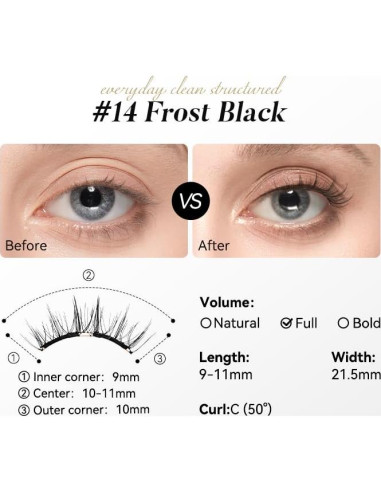 Pestañas Magnéticas WOSADO No.14 Negro Escarchado Reutilizables