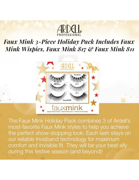 Conjunto de Pestañas Postizas Ardell Faux Mink - 3 Pares