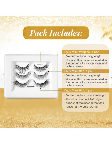 Conjunto de Pestañas Postizas Ardell Faux Mink - 3 Pares