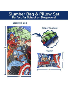 Saco de Dormir Infantil Jay Franco Avengers 137x69 cm con Almohada 2