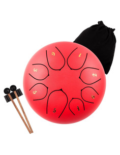 Tambor de Lluvia LOMUTY 6" Acero 8 Notas Rojo con Accesorios