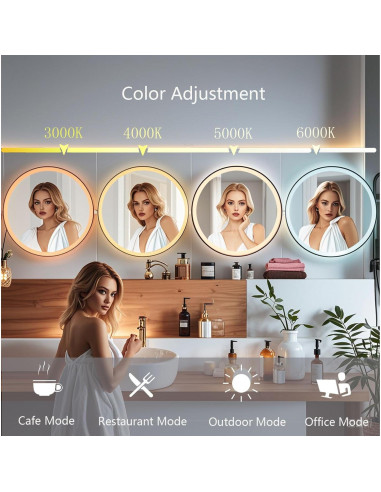 Espejo redondo LED 50.8 cm Msrorriw con reloj y anti-vaho