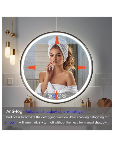 Espejo redondo LED 50.8 cm Msrorriw con reloj y anti-vaho