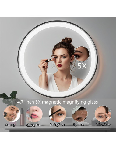 Espejo redondo LED 50.8 cm Msrorriw con reloj y anti-vaho