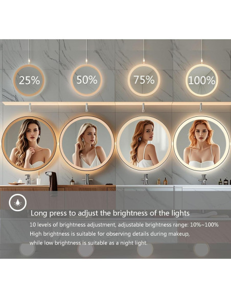 Espejo redondo LED 50.8 cm Msrorriw con reloj y anti-vaho