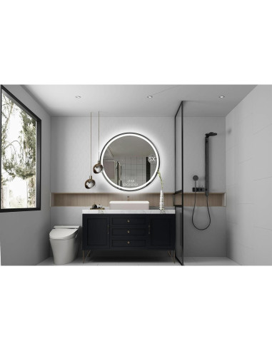 Espejo redondo LED 50.8 cm Msrorriw con reloj y anti-vaho