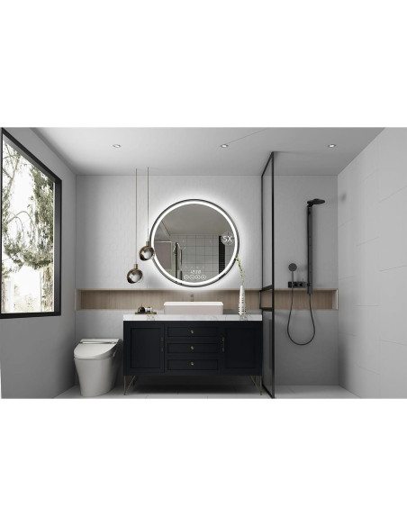 Espejo redondo LED 50.8 cm Msrorriw con reloj y anti-vaho