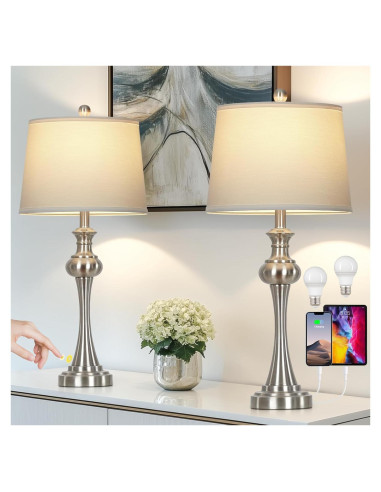 Juego de 2 Lámparas de Mesa Plateadas CINSARY con USB y Táctil