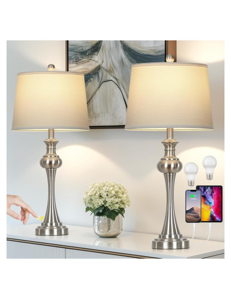 Juego de 2 Lámparas de Mesa Plateadas CINSARY con USB y Táctil