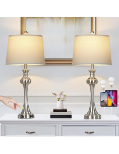 Juego de 2 Lámparas de Mesa Plateadas CINSARY con USB y Táctil 2