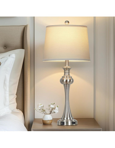 Juego de 2 Lámparas de Mesa Plateadas CINSARY con USB y Táctil