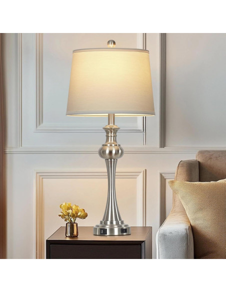 Juego de 2 Lámparas de Mesa Plateadas CINSARY con USB y Táctil
