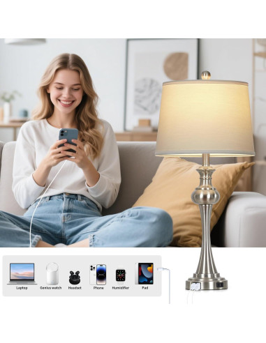 Juego de 2 Lámparas de Mesa Plateadas CINSARY con USB y Táctil