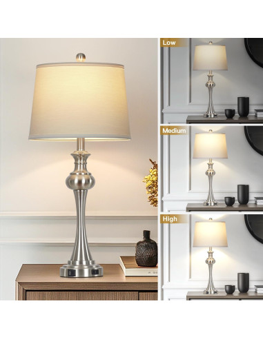 Juego de 2 Lámparas de Mesa Plateadas CINSARY con USB y Táctil