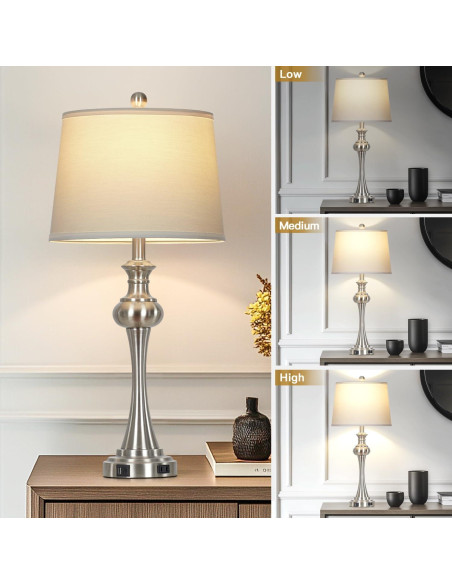 Juego de 2 Lámparas de Mesa Plateadas CINSARY con USB y Táctil