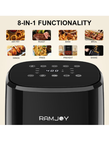 Freidora de Aire RAMJOY 3.8QT Digital Compacta Negra 8-en-1