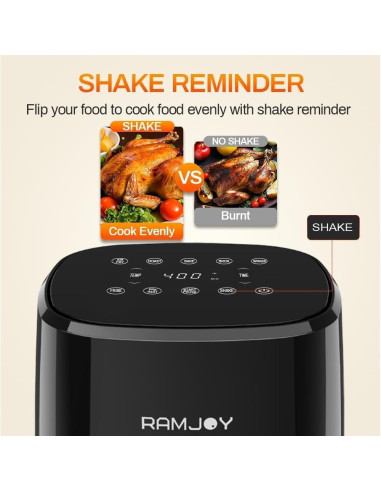 Freidora de Aire RAMJOY 3.8QT Digital Compacta Negra 8-en-1