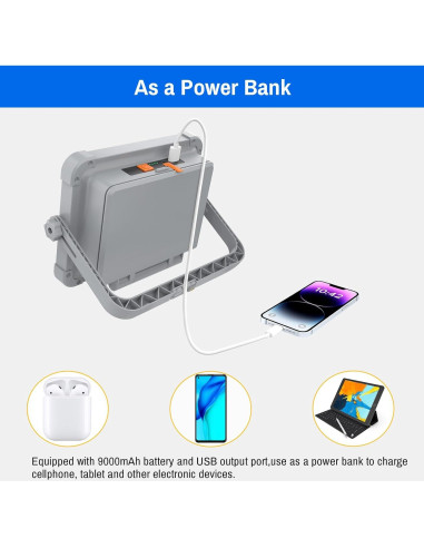 Luz de Trabajo LED Recargable ERAY 9000mAh Solar 4 Modos