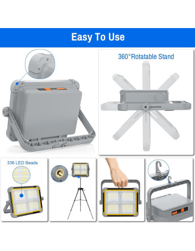 Luz de Trabajo LED Recargable ERAY 9000mAh Solar 4 Modos