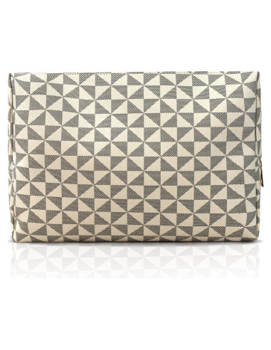 Bolsa de Maquillaje Grande Impermeable HX008 - Neceser Cosmético Beige/Negro