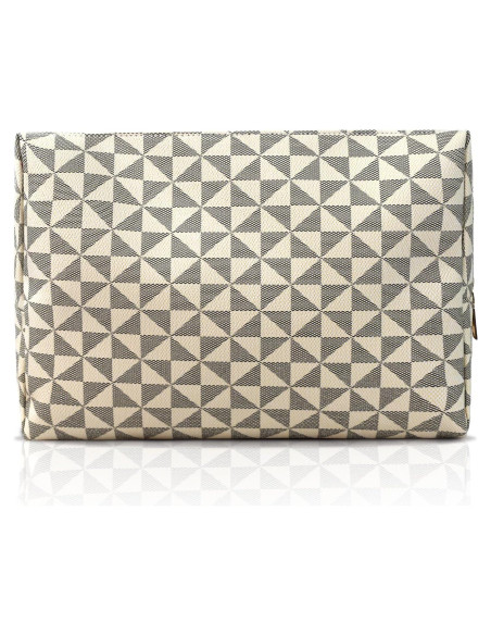 Bolsa de Maquillaje Grande Impermeable HX008 - Neceser Cosmético Beige/Negro