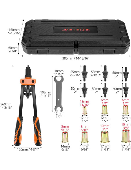 Kit de Herramientas de Remachado QWORK 14" (35.56 cm) 6 Mandriles