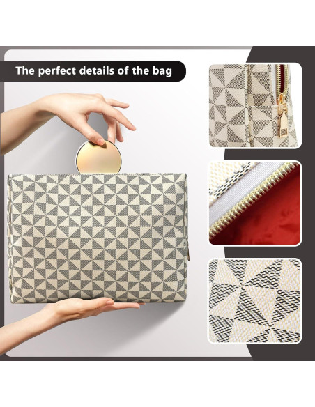 Bolsa de Maquillaje Grande Impermeable HX008 - Neceser Cosmético Beige/Negro