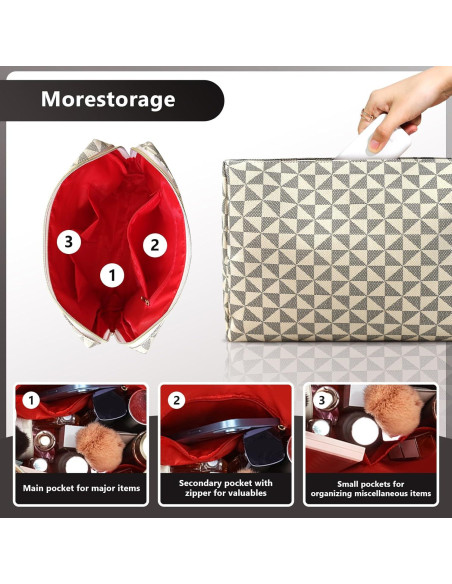 Bolsa de Maquillaje Grande Impermeable HX008 - Neceser Cosmético Beige/Negro