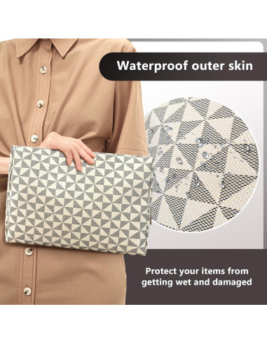 Bolsa de Maquillaje Grande Impermeable HX008 - Neceser Cosmético Beige/Negro