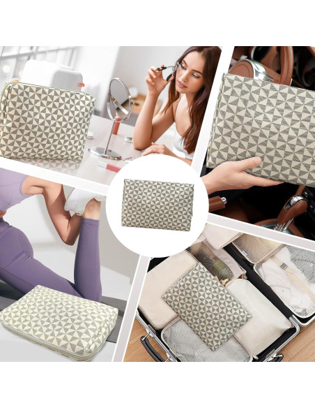 Bolsa de Maquillaje Grande Impermeable HX008 - Neceser Cosmético Beige/Negro