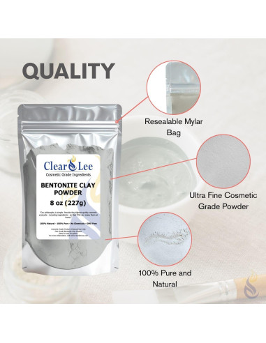 Polvo de Arcilla Bentonita ClearLee 226.8 g - Grado Cosmético Puro