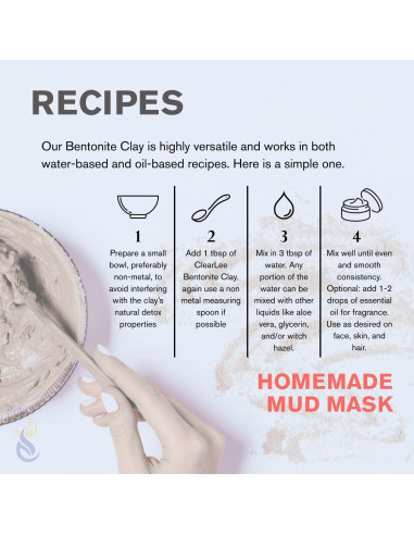 Polvo de Arcilla Bentonita ClearLee 226.8 g - Grado Cosmético Puro