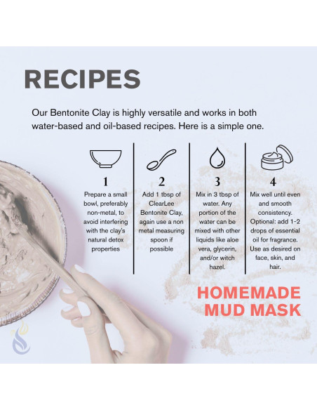 Polvo de Arcilla Bentonita ClearLee 226.8 g - Grado Cosmético Puro