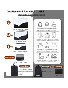 Set de Cubos de Empaque Dec-Mec 8 Piezas Negro Organizador 2