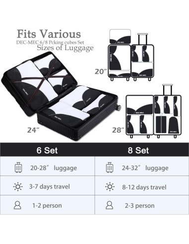 Set de Cubos de Empaque Dec-Mec 8 Piezas Negro Organizador